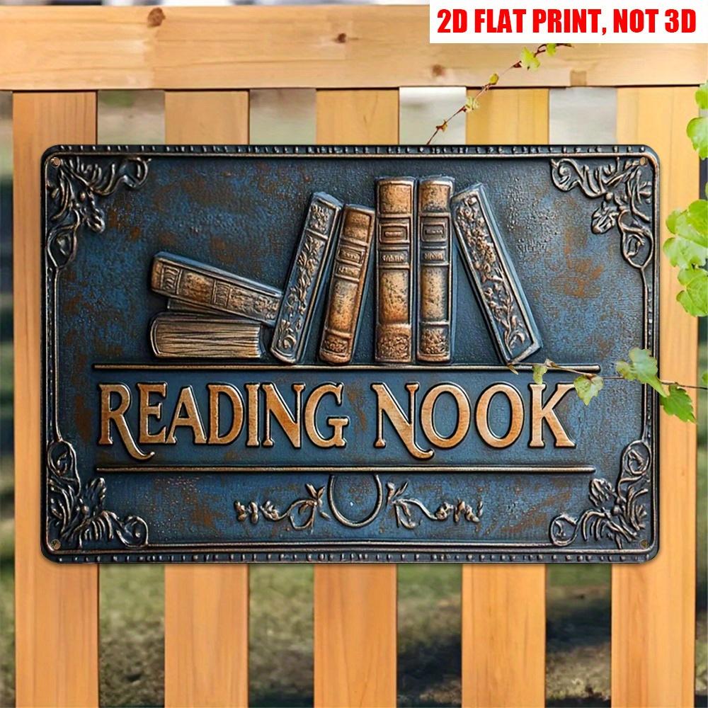 

Vintage D Flat READING NOOK Retro Tin Sign Book Lover Themed Metal Wall Decor with Stacked Books Ornate Vintage Frame Ru 20x30cm（7.8x11.8inch）