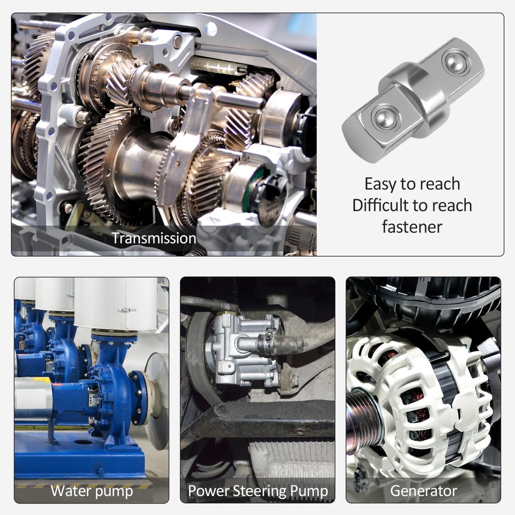 16ks Sada redukcí a adaptérů na nástrčné klíče s dvojitou čtvercovou hlavou 1/4 3/8 1/2 Rázový pohon Ráčna Adaptér na nástrčné klíče Opravný nástroj