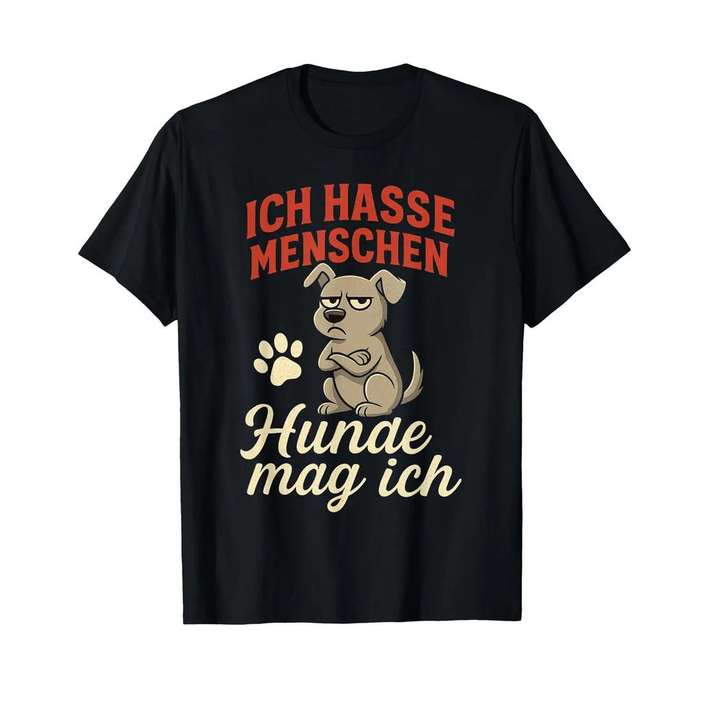 T-Shirt With Gerunisex Text Ich Hasse Unisexschen Hunde Mag Vintage Washed Casual Top For Everyday Wear Soft Comfortable Streetwear