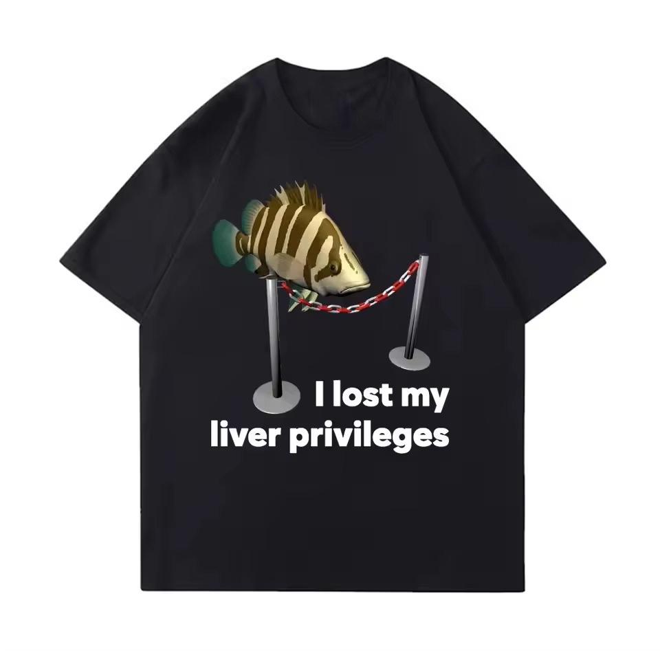 Trend high quality 100_ cotton loose T-shirt Meme unisex men eat fish day teach fish life fun casual cotton T-shirt