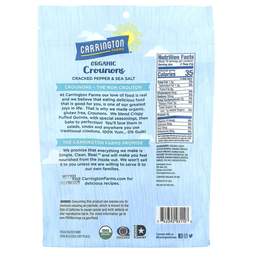 Carrington Farms Organic Crunone, Red Pepper Powder, Sea Salt, 134 G (4.75 Oz)