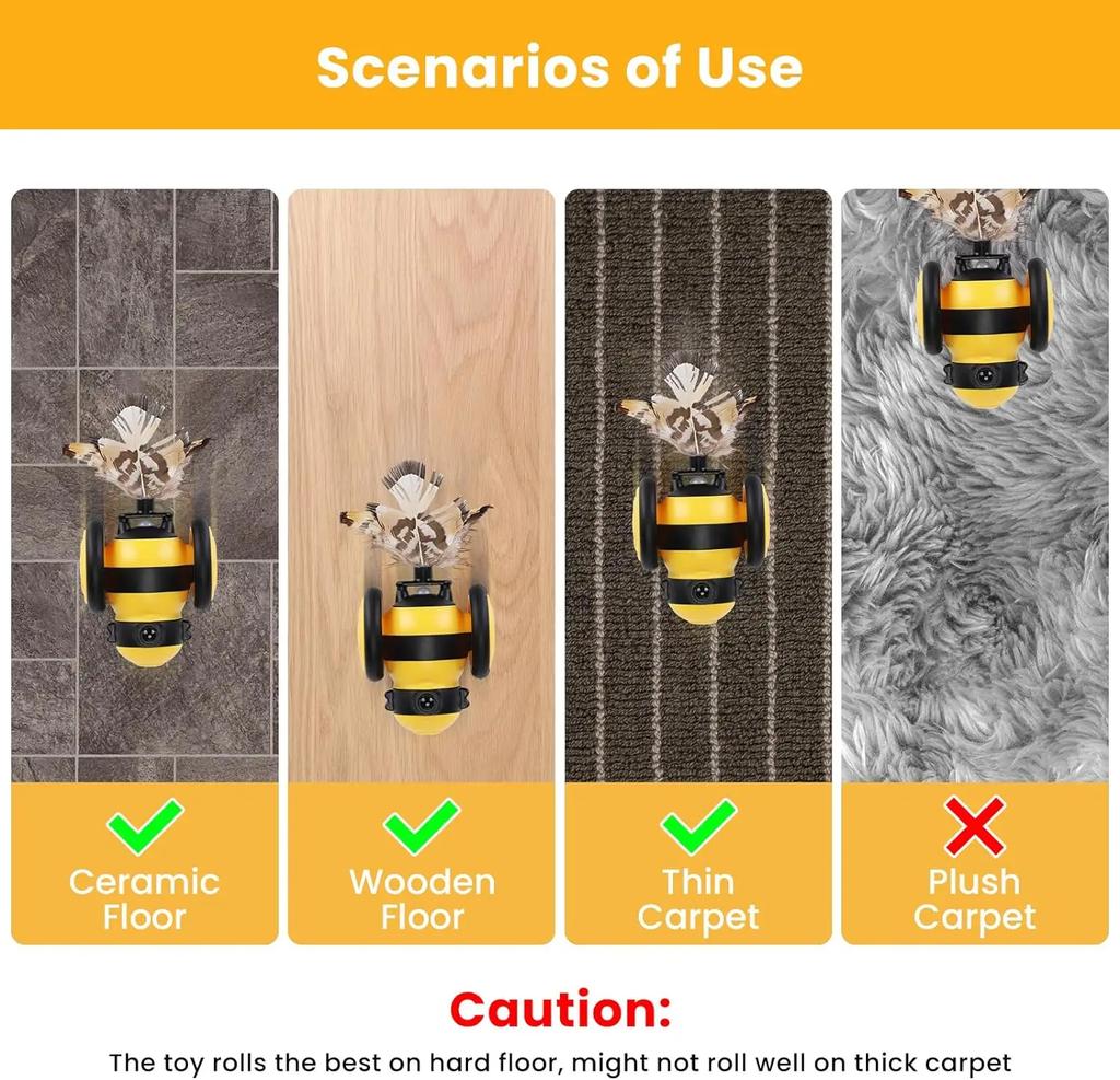 Cat Toys Interactive for Indoor Cats Automatic Ball with USB Rechargeable LED Tail Light Automatic Return At Obstacles Cat Toy