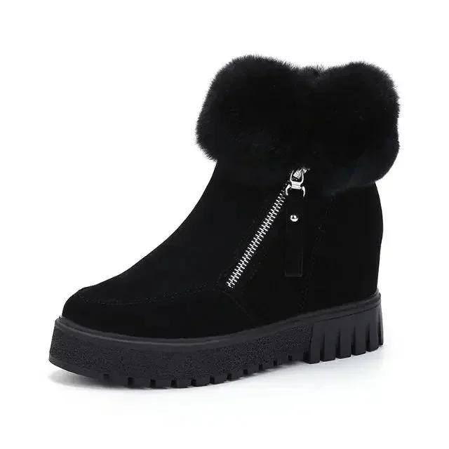 Fashion Waterproof Plush Warm Ankle Boots Women Zip Fur Faux Suede Snow Boots Non-slip Cotton Shoes Women's Winter Boots Botas Mujer