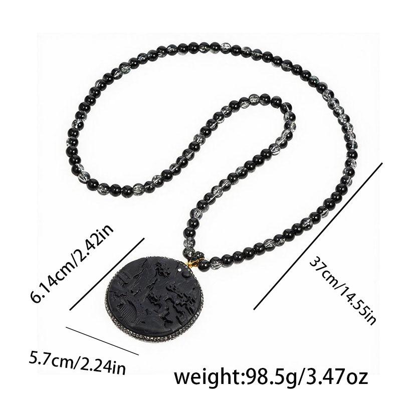 Rhinestone & Amber Beaded Frosted Ceramic Sweater Necklace
