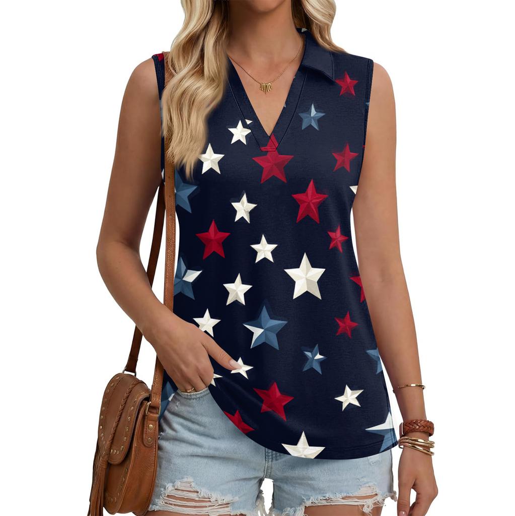 Women's Fashion Casual Lapel Sleeveless Color Shirt Women's V-Neck Up Tops