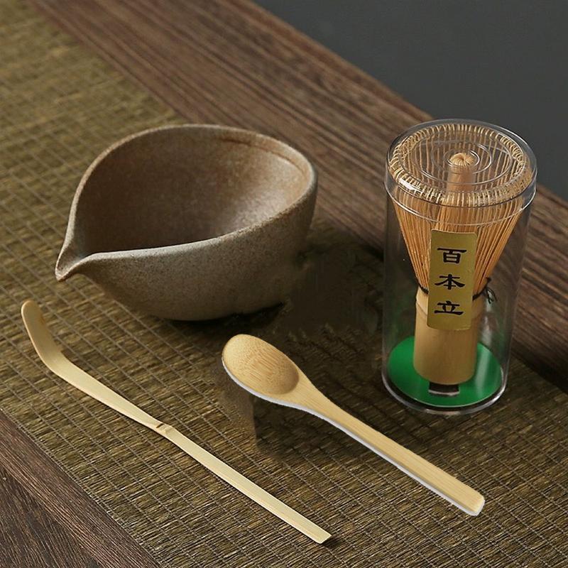 3/4pcs Handmade Home Easy Clean Matcha Tea Set Tool Stand Kit Bowl Whisk Scoop Gift Ceremony Traditional Japanese Accessories
