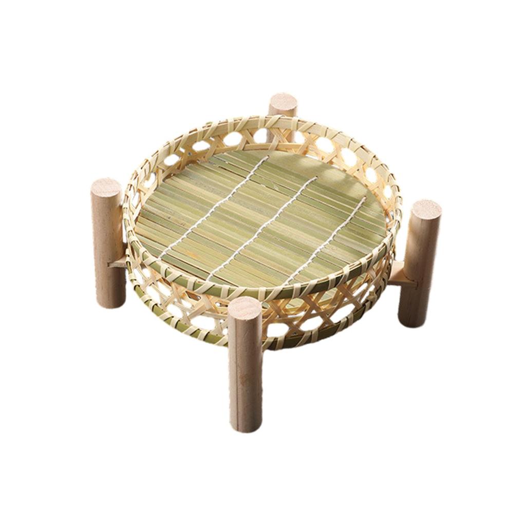 Serving Tray Dessert Plate Rustic Round Woven Storage Basket Fruit Rack for Coffee Table Dining Room Kitchen Picnics Living Room