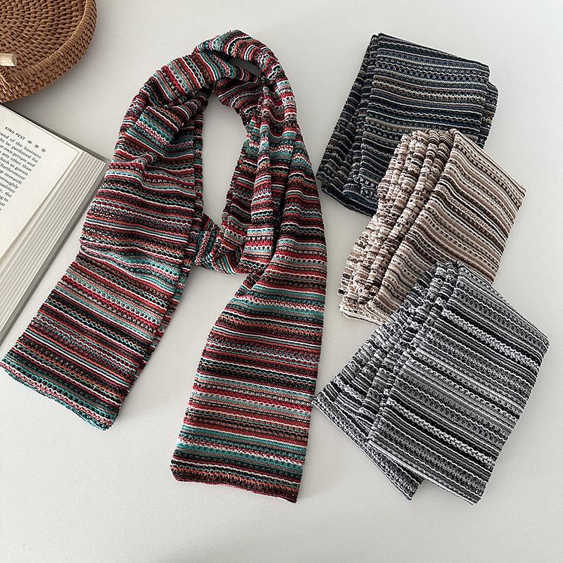 Striped Knitted Scarf for Autumn and Winter New Scarf for Couples