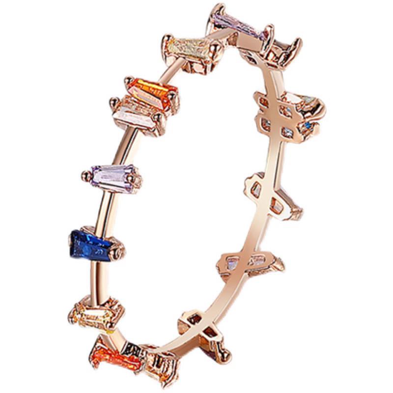Stylish Geometric Copper Ring For Women Adjustable Colorful Zircon Jewelry Design