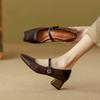 Leather high heels women's retro Mary Jane thick heels single shoes women's fashion 2025 spring new women's wear high sense