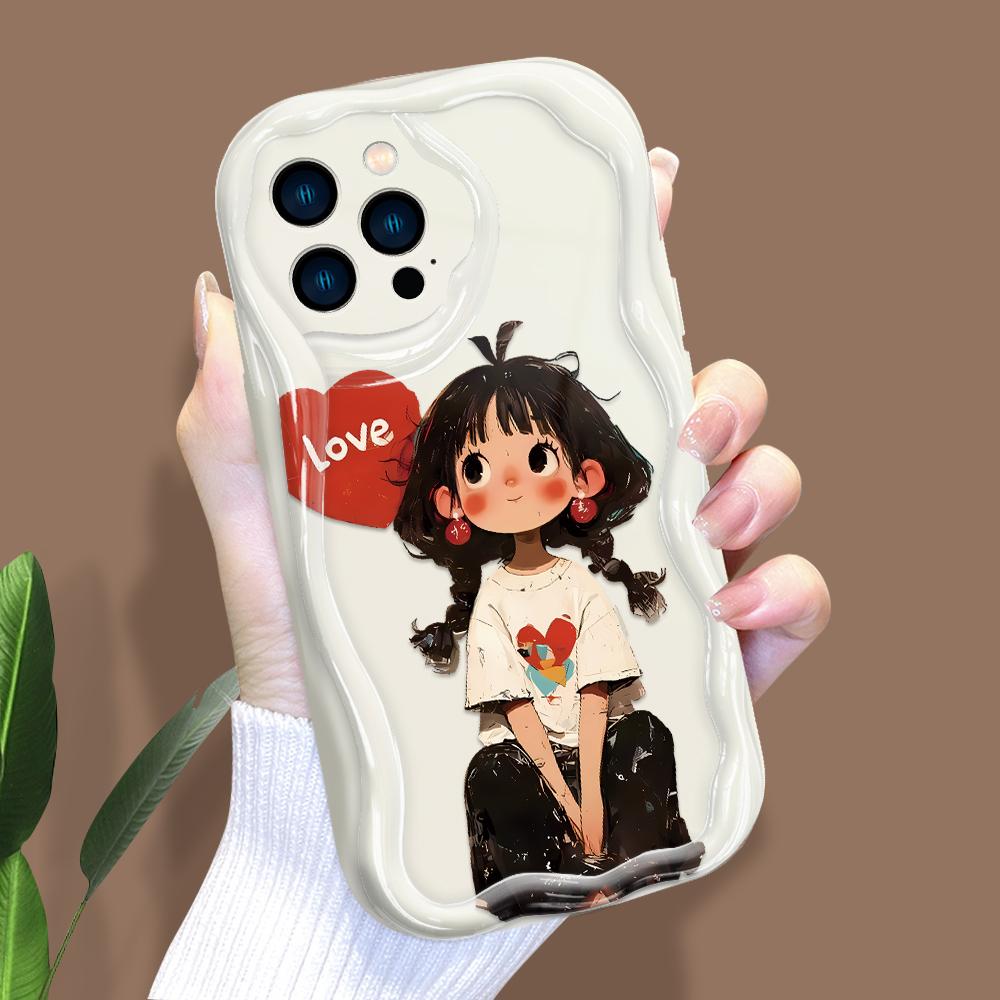Kreslený vzor krémová textura pouzdro vlnitý okraj měkký silikonový kryt pouzdro na telefon pro iPhone Samsung Huawei Honor Xiaomi Redmi Infinix Tecno