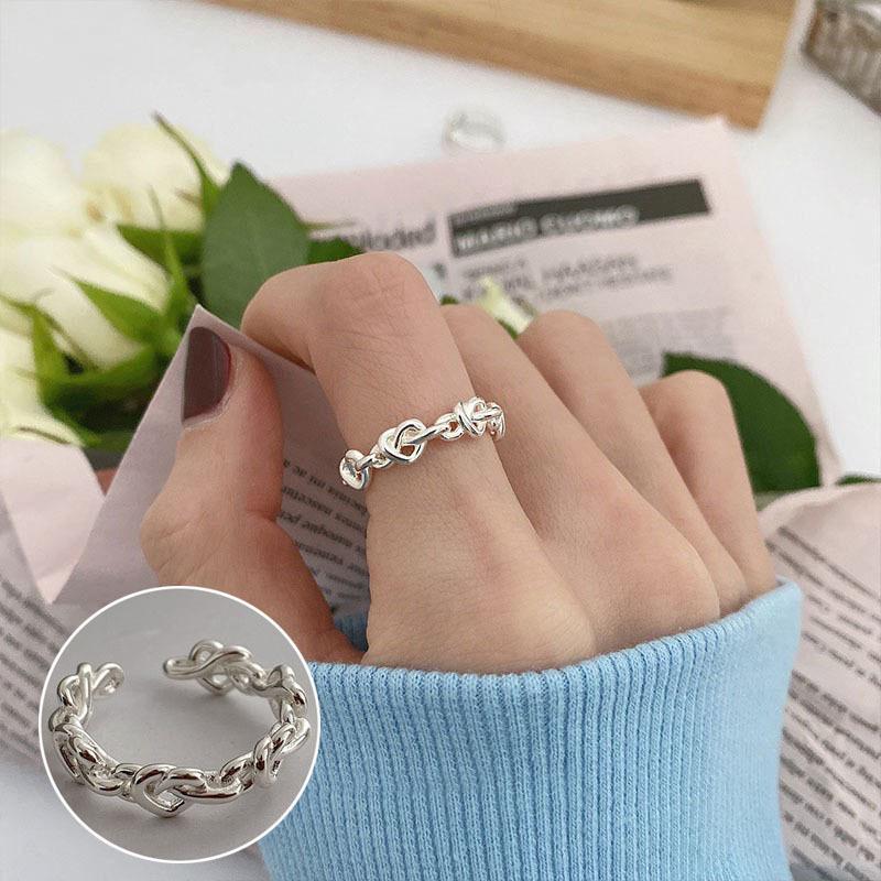 Fashionable Geometric Love Heart Open Ring for Women - Versatile, Sweet, Stacking Index Finger Ring Adjustable Open Size