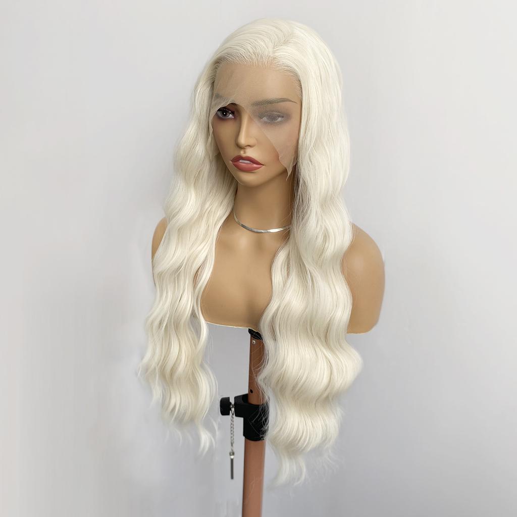 AIMEYA Platinum Blonde Lace Front Wig for Women Girls Long Body Wave Heat Resistant Synthetic Lace Wigs Daily Use Cosplay Party