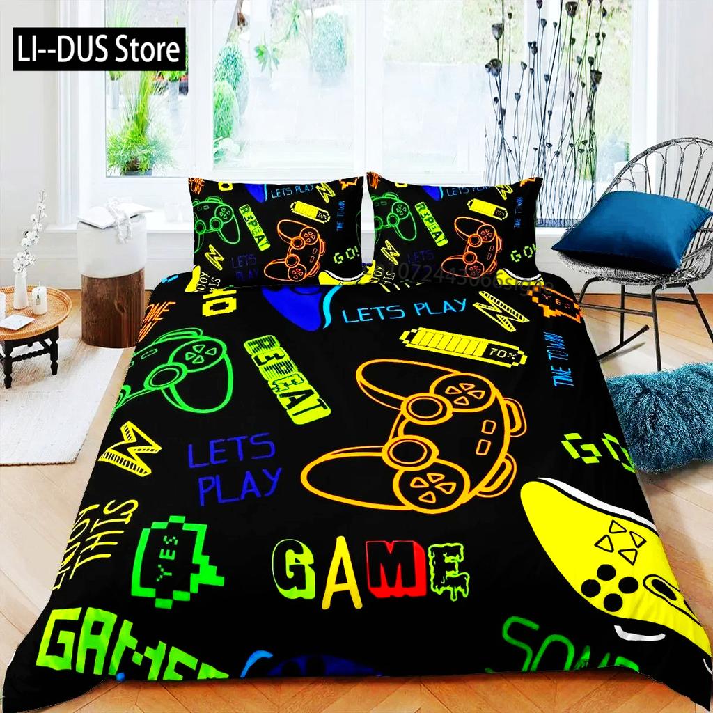 Gaming Bedding Set Game Bed Cover 135 For Adults Boys Soft Microfiber Modern Gamepad Duvet Cover Decorative With Pillowcase