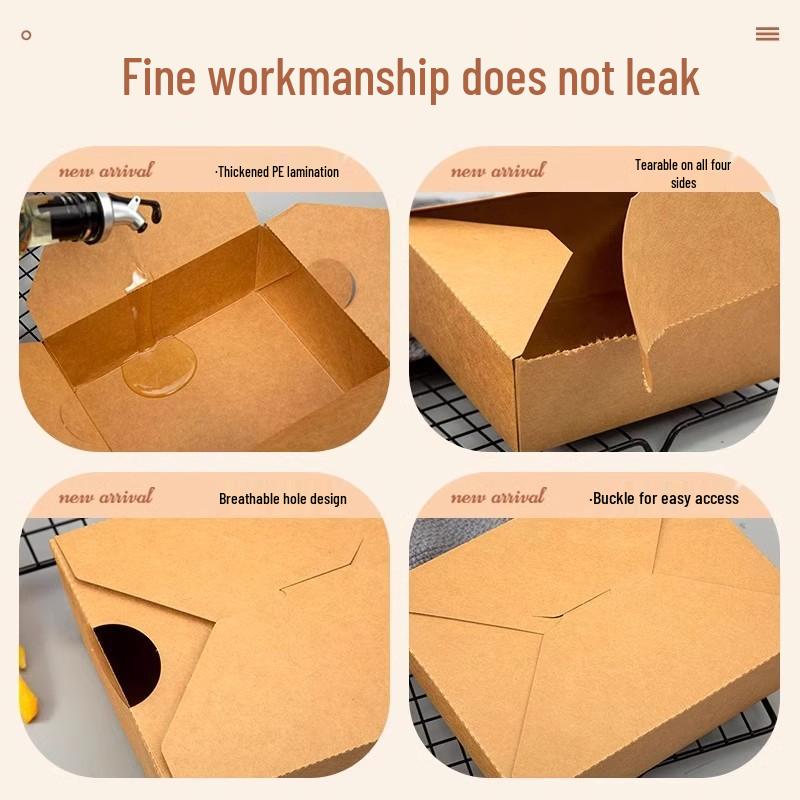 Disposable Rectangular Kraft Paper Takeout Box for Fried Chicken and French Fries