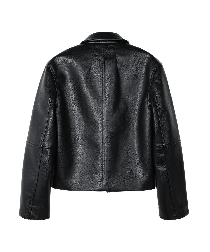 NOISE Grain Crop Leather Jacket_[Black]