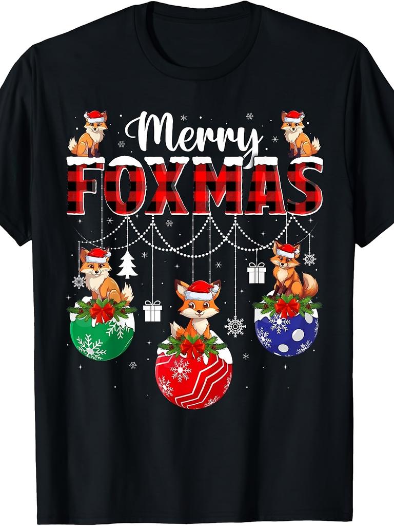 Unisex T-shirt Merry Christmas Xmas Decoration Lights Santa Fox Christmas T-Shirt