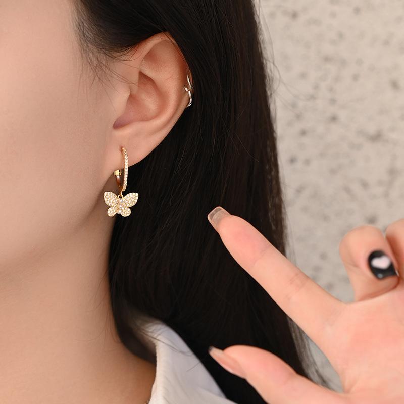 Diamond-inlaid Butterfly Earbuds Light Luxury High-end and Beautiful Earrings Earrings Niche Design Earrings