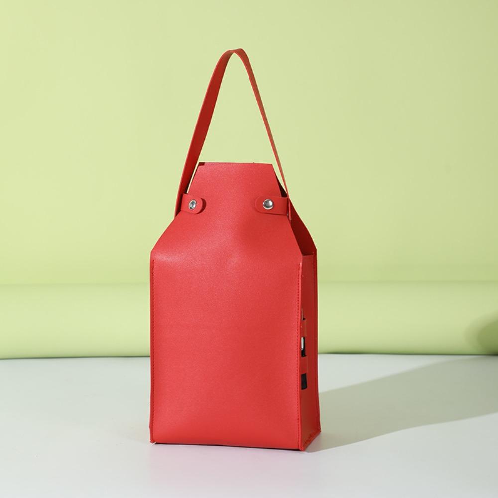 

Luxury Portable Red Wine Bag PU Leather 2 Bottles Capacity Wine Bottle Bag Handle Design Solid Color Party Gift Bag червоний