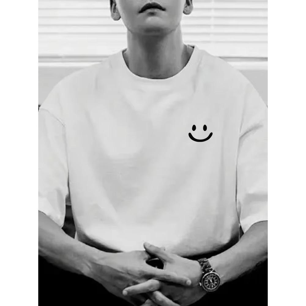 Summer Fashion Heavyweight Retro Men's Smiling Face 100% Cotton Printed Round Neck High Quality Casual Fitness Street T-shirt