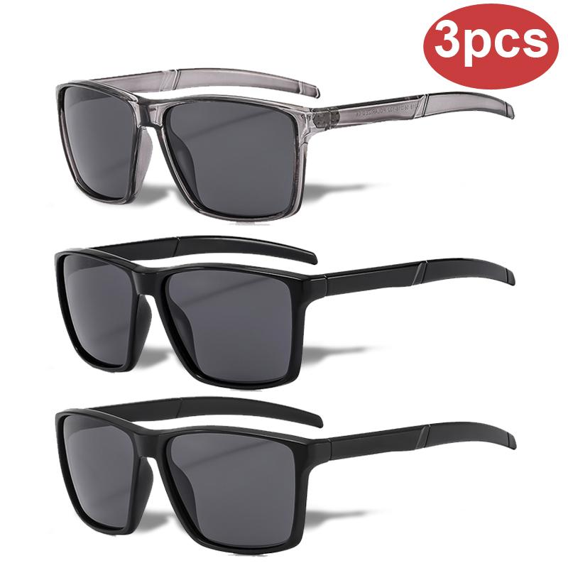 3pcs Square Polarized Sunglasses Men Women Sun Glasses Male Female Outdoor Sports Fashion Cycling Rectangular Eyeglasses