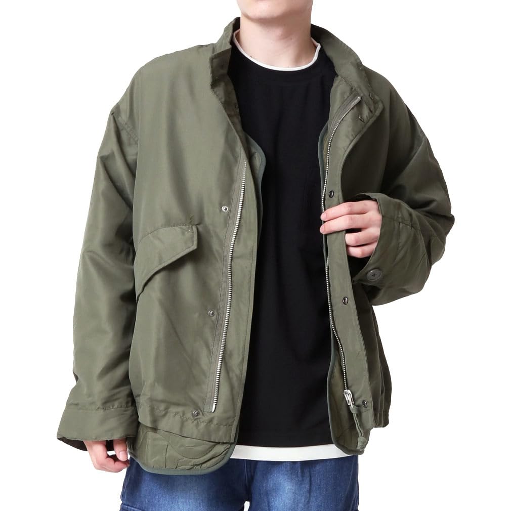 ARCADE Mod Quilted Jacket with Detachable Military Short Size L Men's Coat, 3-Way Liner, Fall/Winter Jacket, N3B, Length, Khaki,