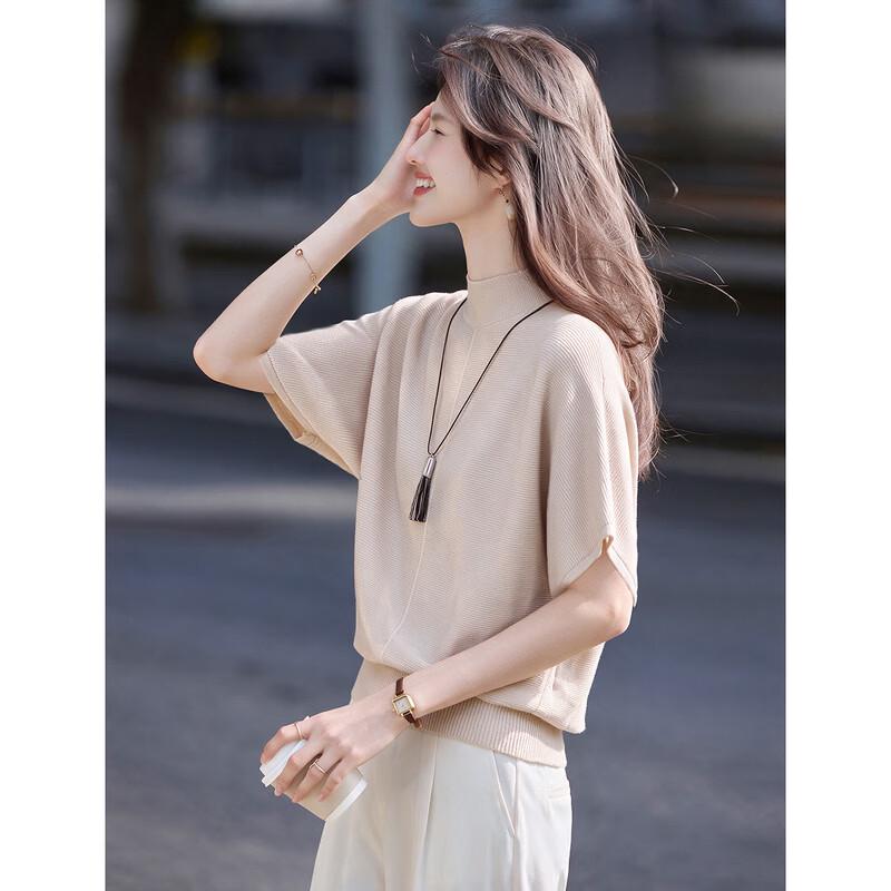 Xinfeiyu Women's Mock Neck Short Sleeve Knit Top