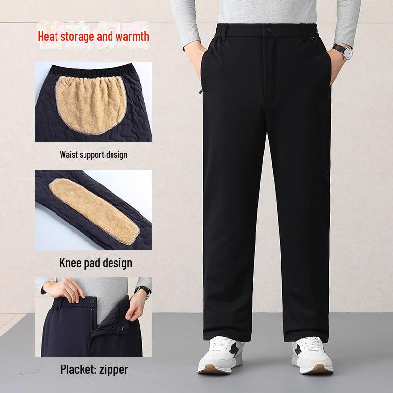 Men's Thickened Cotton Winter Trousers - Casual and Warm for Middle-Aged and Elderly Dads
