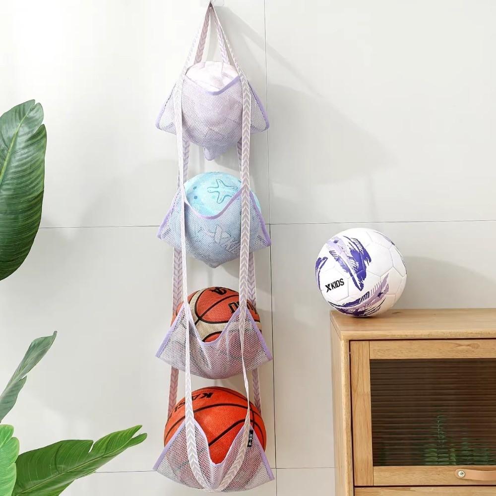 Mesh Ball Storage Bag Hanging Design Multiple Pockets Wall Mounted Organizer Wall Mounted Space Save Hanging Storage Bag