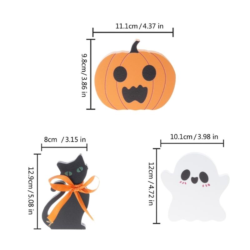 3PCS Spirit Pumpkin Cats Table Sign Wooden Ornaments Halloween Home Tabletop Decoration Festival Parties Supplies