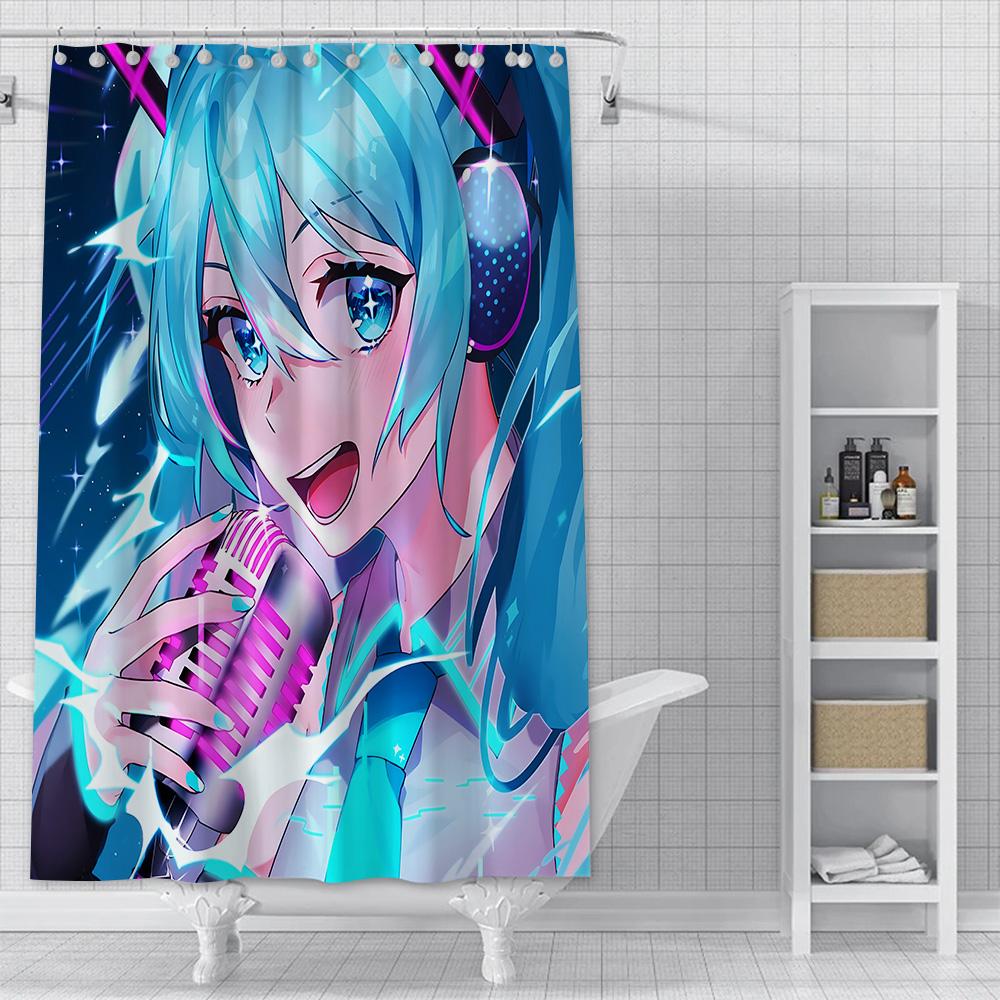 Anime Girl H-HatsuneS M-Miku Shower Curtain Waterproof Polyester Fabric Paint Bath Curtain Home Bathroom Decor Curtain With Hook