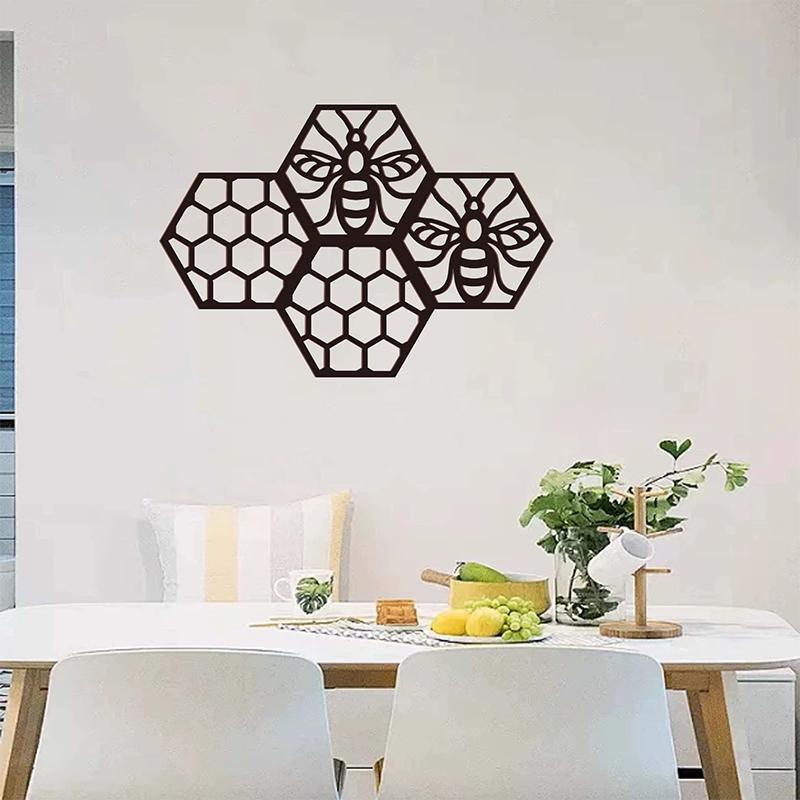 4Pcs Hexagonal Honeycomb Decorated Wooden Crafts For Home Walls Courtyard Decorations Hollowed Out Pendants