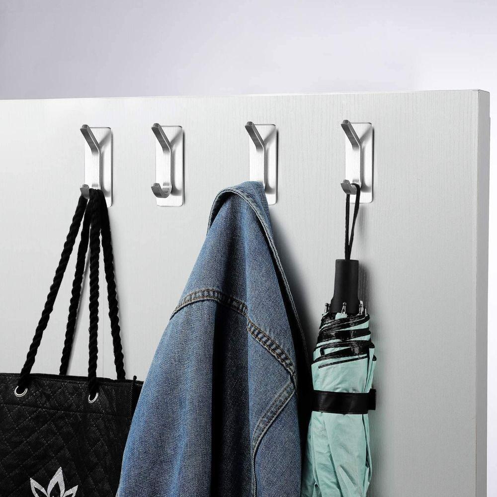 4pcs Stainless Steel Adhesive Towel Hooks Self Adhesive Waterproof Stick on Hooks No Drill Space Saving Heavy Duty Hooks