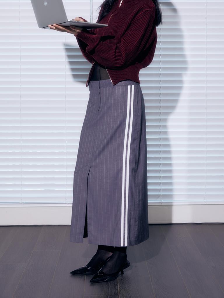 Holpeipeo Two-Line Long Skirt - Gray