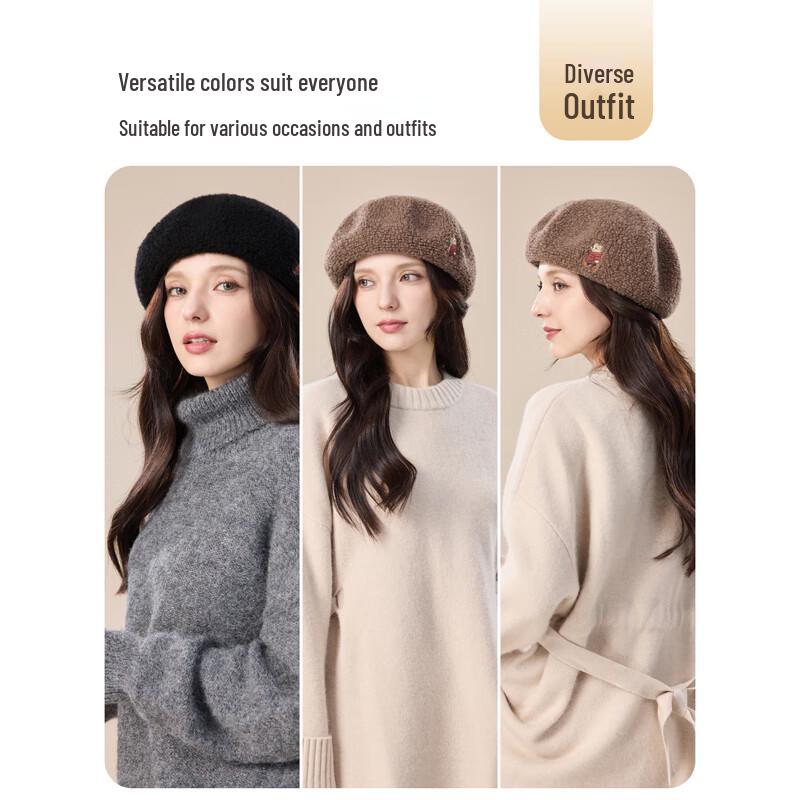 JIUMU Women's Embroidered Wool Beret Hat