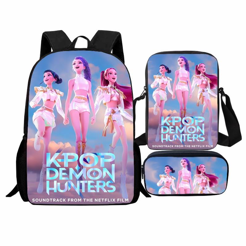 Printed Witch Hunters Student Schoolbag Three-Piece Set, Cartoon K-Pop Backpack Satchel Pencil Case Men And Women