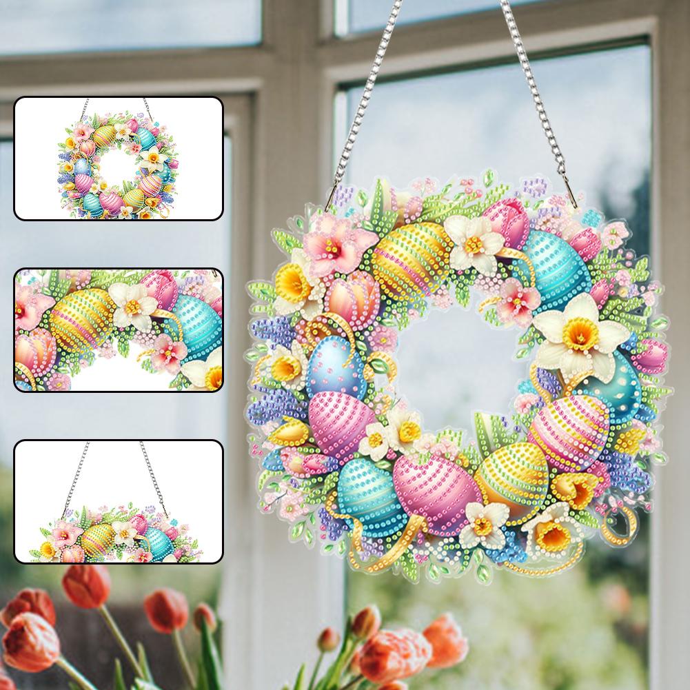 Acrylic Special Shape Easter Egg Wreath 5D DIY Diamond Painting Dots Pendant Diamond Painting Ornaments for Garden Window Decor