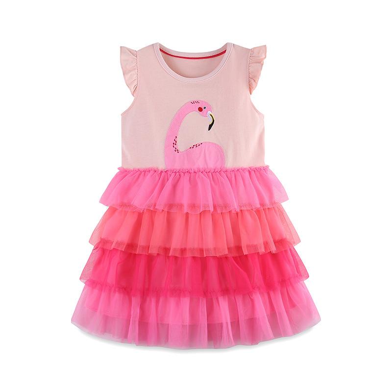 

Girls Short-Sleeved Summer Dress with Cartoon Appliqué and Round Neckline Cute Princess Dress with Tulle Skirt for Little Girls 7Y(125cm)