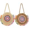 Women Fashion Woven Handbag Round Straw Woven Tote Bag Vacation Shoulder Bag Large Capacity Ethnic Style for Travel Vacation