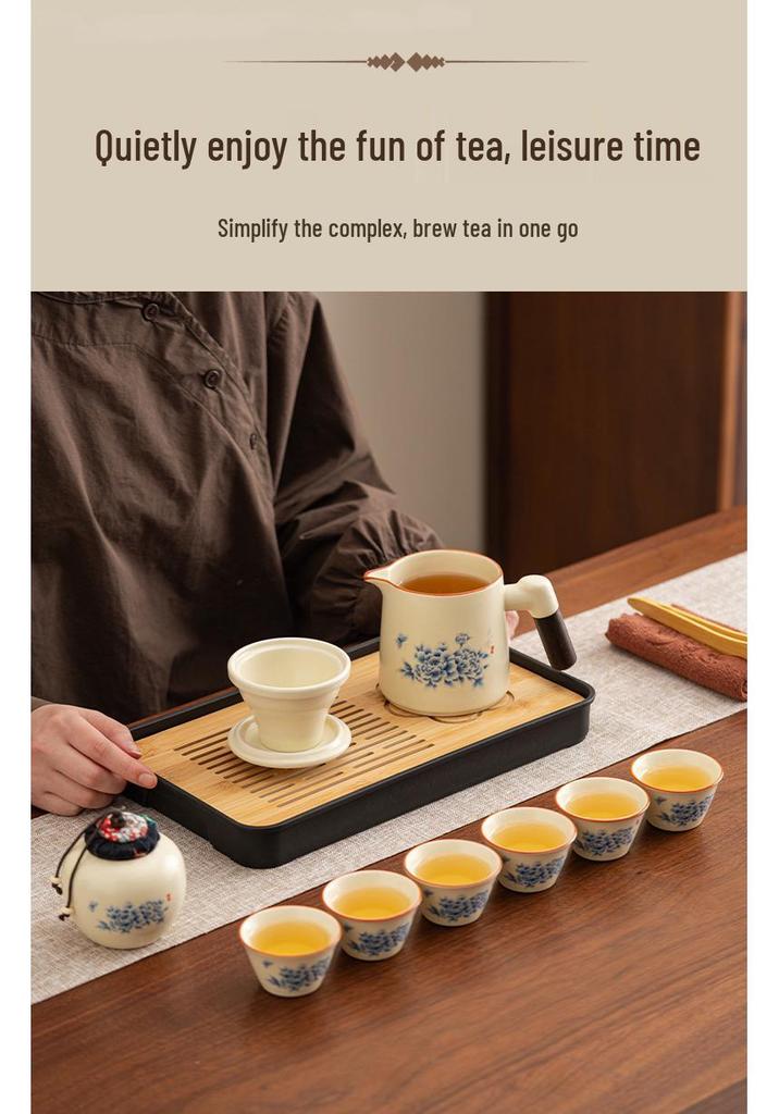 Portable Ru Kiln Tea Set for Outdoor Travel: Includes Bag and Quick-Draw Cup for Camping and Tourism