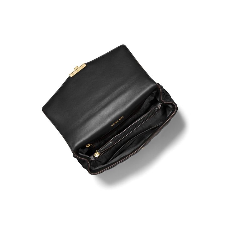 Michael Kors MK Soho Sac à main bandoulière épaule matelassé Boucle dorée Rabat Couleur unie Chaîne Cuir Porté à la main Sacs pour femmes Noir 30F0G1SL4L-001