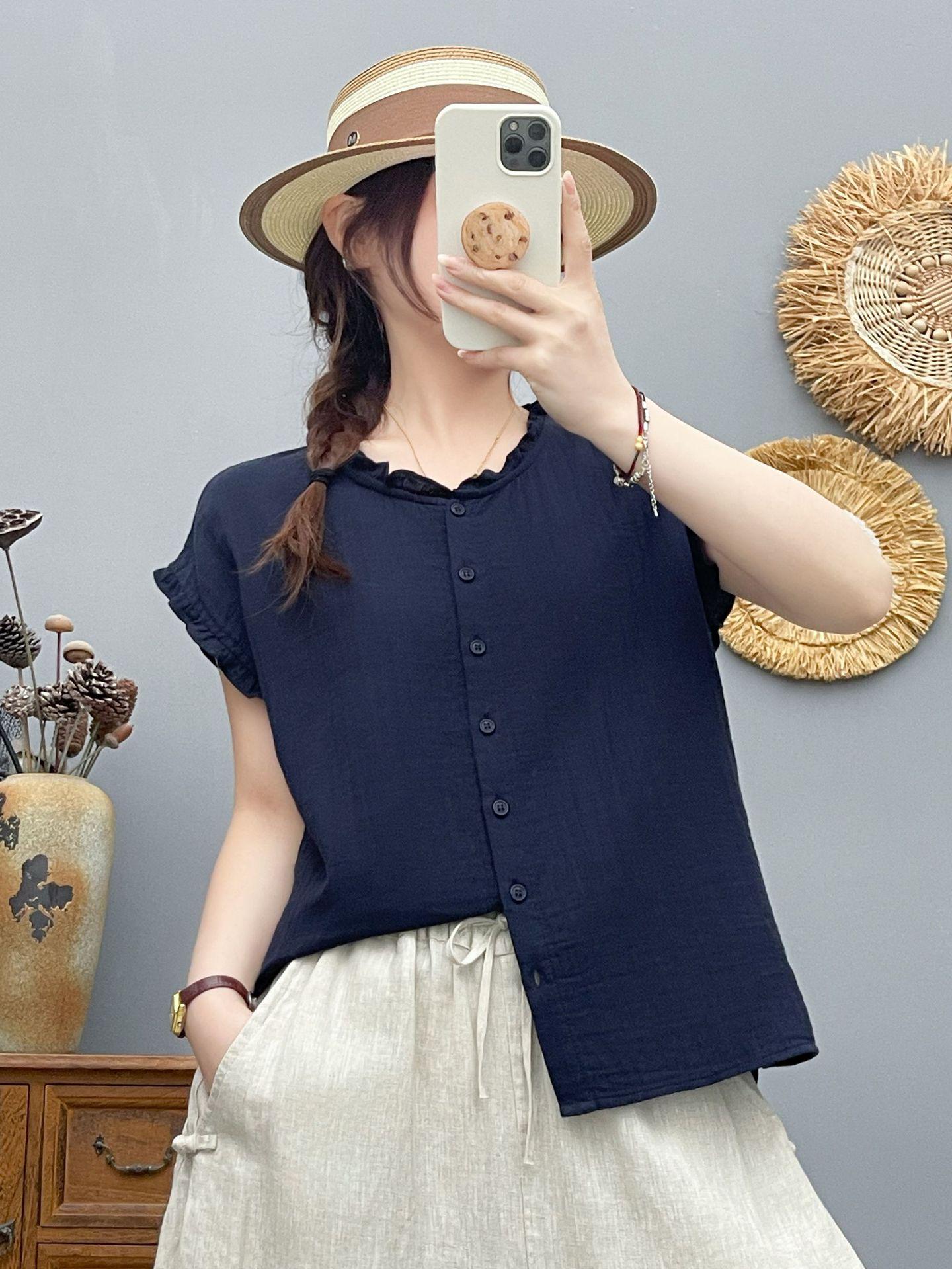 

Mushroom Lace Collar Cotton Women s Double Layer Buttoned Sleeveless Summer Shirt Large