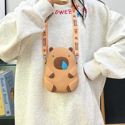 Kawaii Silicone Doll Bag Adjustable Straps Phone Storage Pouch 2 Size Capybara Shoulder Bag  School