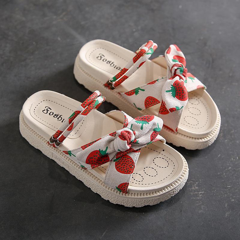 Strawberry Cute Slippers Female Summer Wear Fairy Style Bow Thick Sole Two Wear Sandals Cool Slippers Comfortable