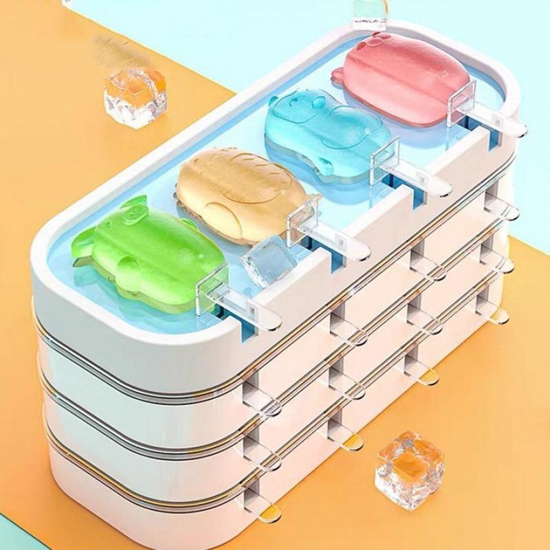 Formă din silicon pentru înghețată cu 4 celule Mucegai pentru ghiocete de vară Mașină pentru gheață Suc de fructe Congelator Tavă cu gheață Mucegai pentru gătit pentru prăjituri Instrumente de coacere