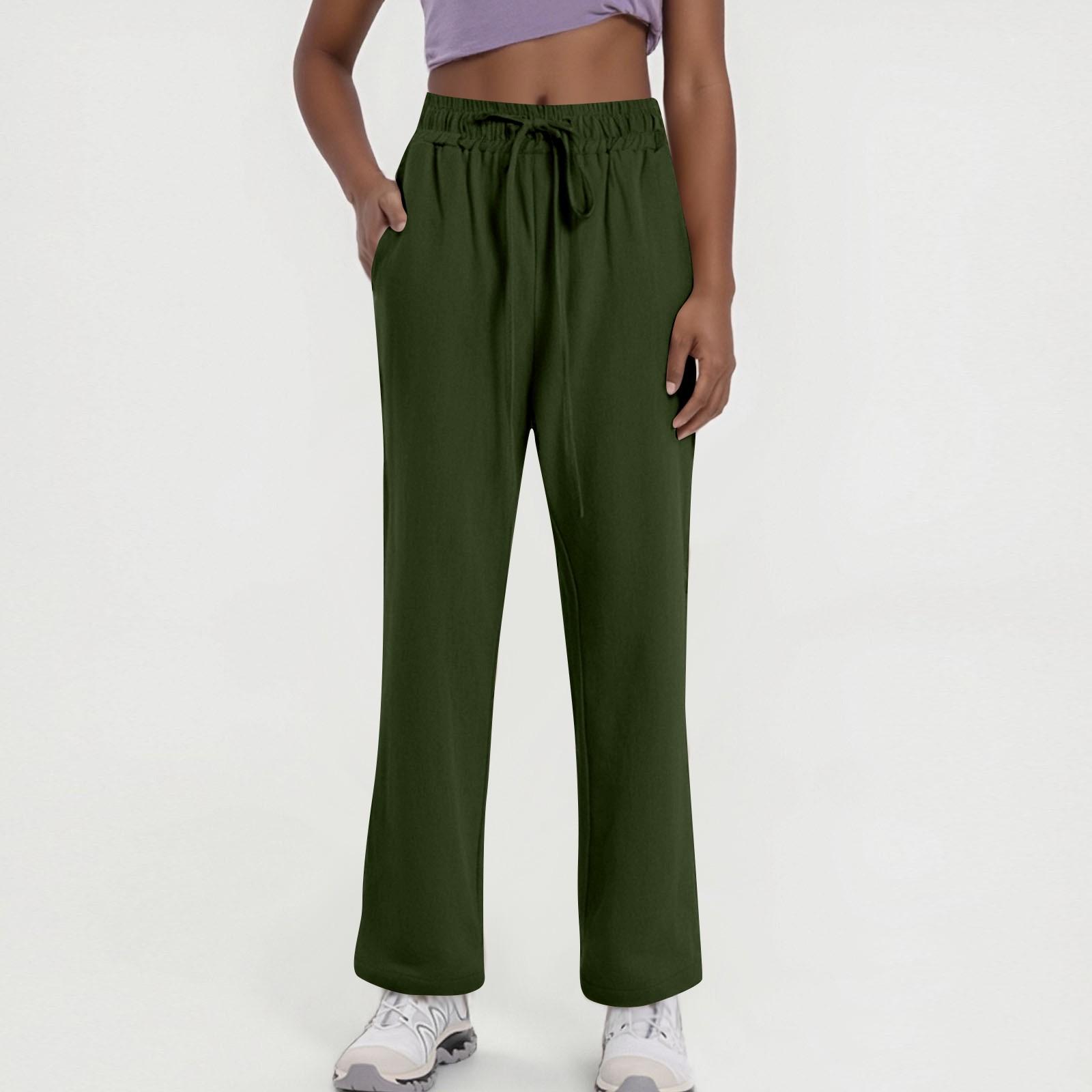 Women s Fashion Color Cotton Linen Loose Drawstring Straight Casual Wide Leg Pants L