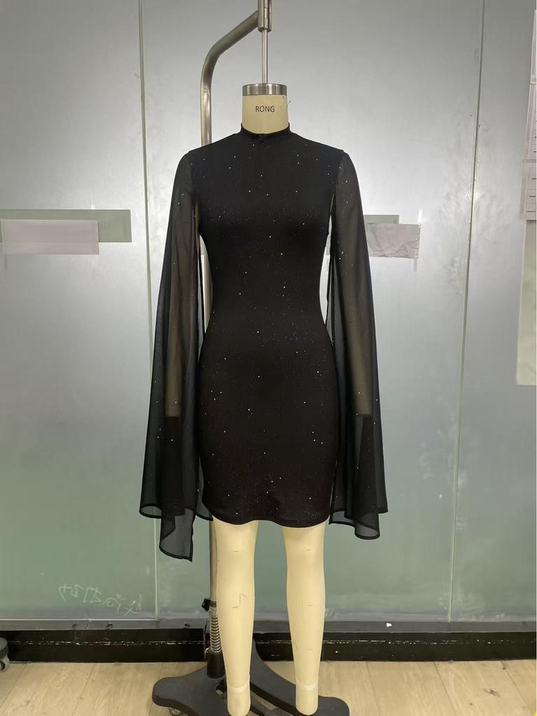 Elegant Starry Sky Rhinestone Ribbed Mini Skirt - Sleeveless, Slim Fit, Hip-Hugging Design for Summer