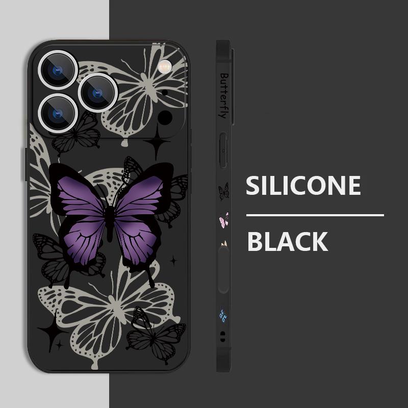 Wrist Strap Lanyard TPU Phone Case For iPhone 17 16 15 Pro Max 13 14 Pro Max 17e 16e 11 Purple Butterfly Soft Silicone Cover