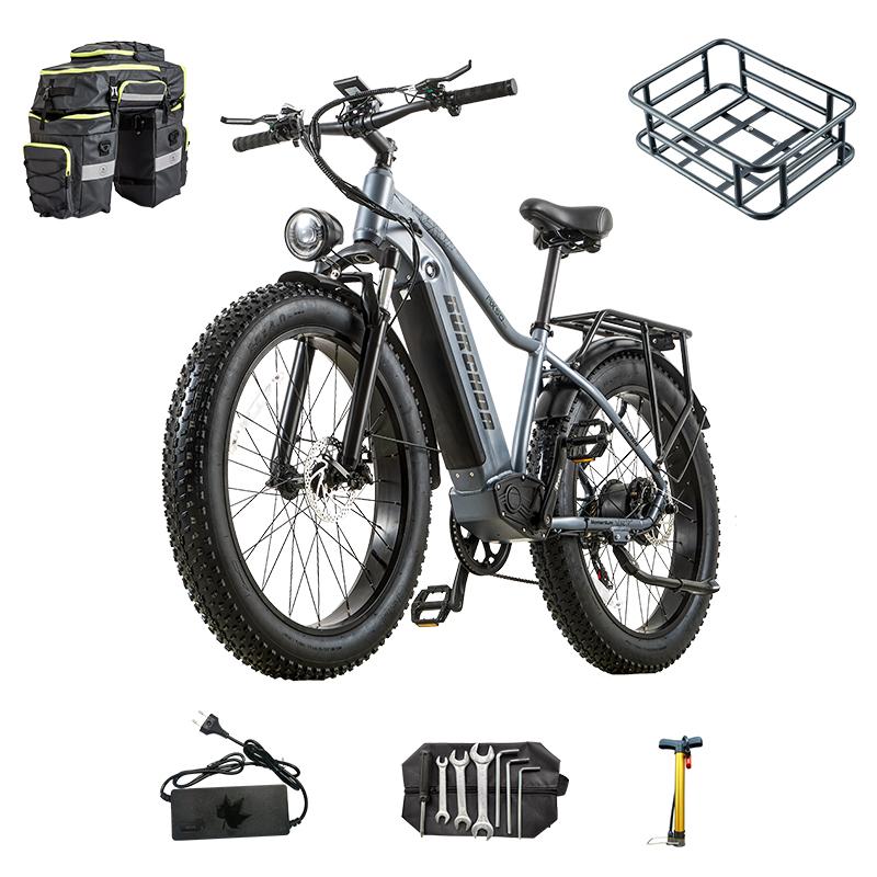BURCHDA RX50 Elektrisches Mountainbike 1500W Motor 48V 20Ah Li-Ionen-Akku 26" Fat Tire Offroad-Abenteuerbike für Erwachsene
