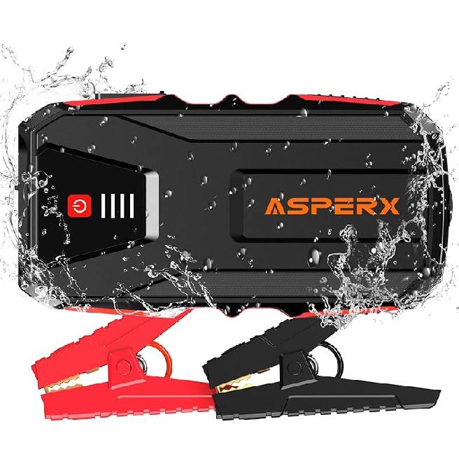 ASPERX 3000A Jump Starter for Car Battery, 12V Portable Jump Box with LED Light & Smart Jumper Cables, BMS for Up to 10.0L Gas or 8.0L Diesel Engines